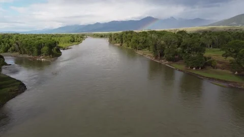 Over Yellowstone River with rainbow Stock Footage 312031069