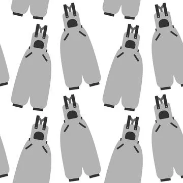 Overall on cuff with pockets and straps button Seamless Pattern Monochrome Illustrazione stock