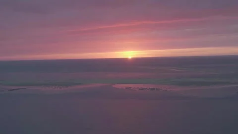 Overall drone advancing toward setting sun, France Stock Footage 333107793