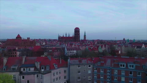 Overall drone advancing toward St. Mary's Basilica, Gdansk Stock Footage 339171088