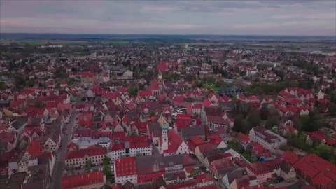 Overall drone descending toward St. Peter and Paul Church, Memmingen Stock Footage 339172032