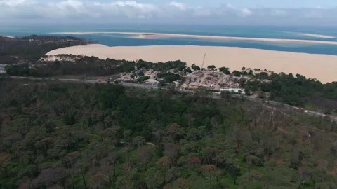 Overall drone with forest foreground and Arcachon Bay background, France Stock Footage 333108376