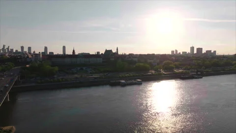 Overall drone lateral movement upward, Warsaw 스톡 동영상 339174698