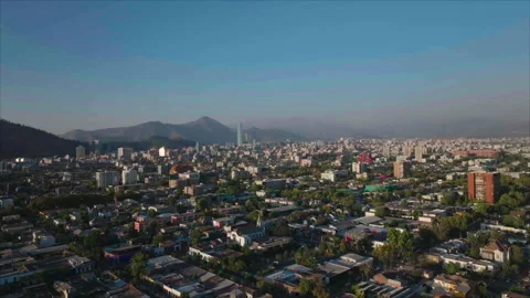 Overall drone view of Santiago with slight rotation Видео 340995633