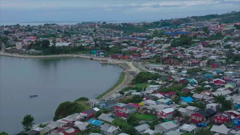 Overall forward tracking of Puerto Montt with slight rotation Stock Footage 340993619