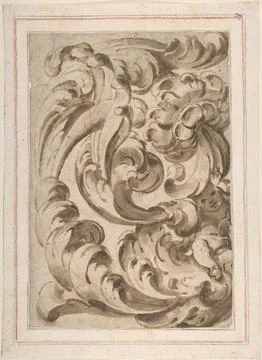 Overall Pattern of Acanthus Scrolls with a Putto 17th century Anonymous, It.. Stock Photos