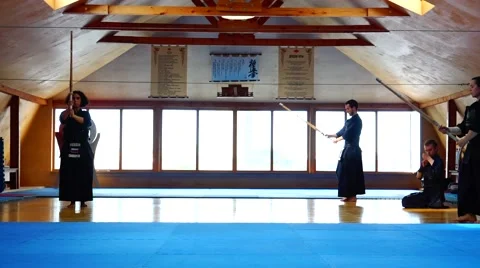 Overall plan. Kendo Master warming up before the fight. Stock Footage 66302541