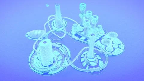 Overall plane. Concept future city skyline. Futuristic business vision concept Stock Photos