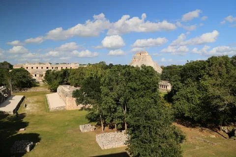 Overall view of the archaeological park of Uxmal, Mexico Stock Photos