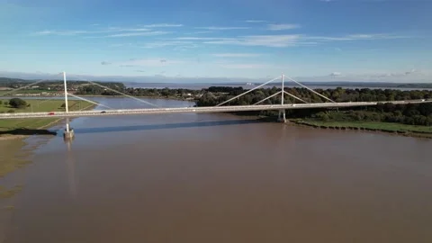 Overall view of cable-stayed bridge spanning river Video stock 166661670