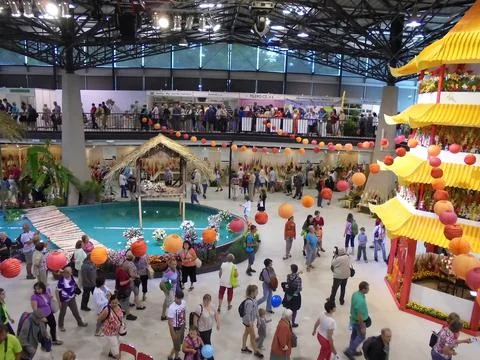 Overall view on the interior of Malay themed pavilion at Flora Exposition. Stock Photos