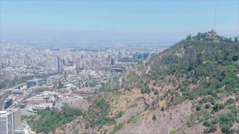 Overall view of Santiago with hill foreground on right Stock Footage 340993665