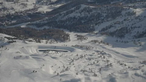 Overall view ski slopes and forest in mountain 스톡 동영상 346056008