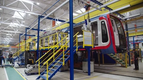 The overall view of subway car production workshop. manufacturing process at Stock Footage 202049159