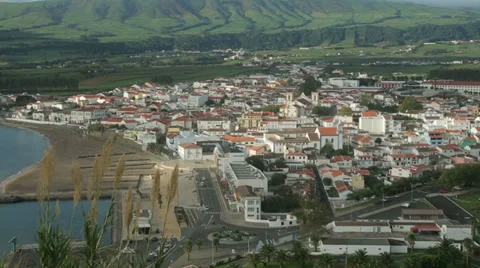 Overall view of town of praia da vitoria, terceira island, azores, portugal Stock Footage 33305657