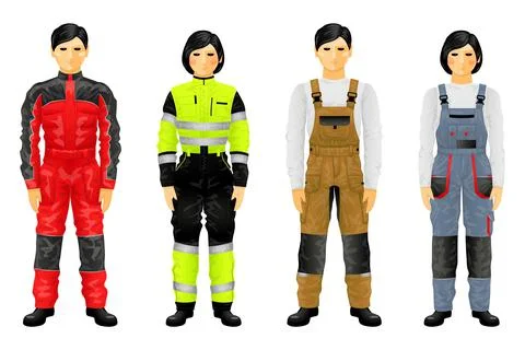 Overalls icons set cartoon vector. Workwear denim Stock Illustration
