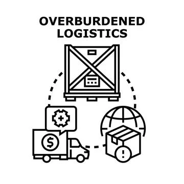 Overburdened logistics supply chain creating global shipping problems Stock Illustration