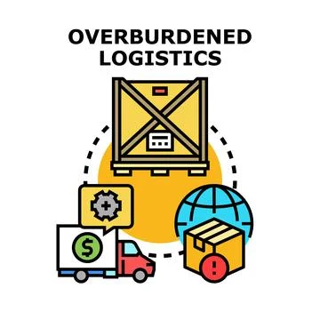 Overburdened logistics supply chain creating global shipping problems Stock Illustration