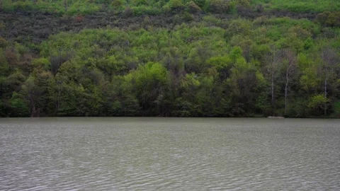 Overcast and rainy landscape of a tranquil lake. Natural scene Stock Footage 319792001