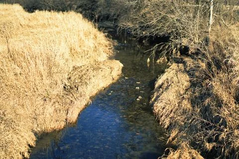 Overcast- Backlit Clouds- River Path Stock Photos