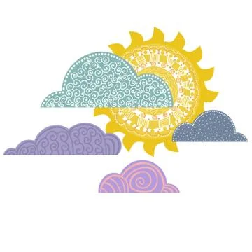 Overcast day background, cloudy illustration with sun Stock Illustration