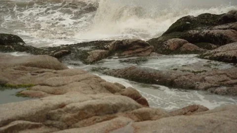 Overcast day on the beach with the small waves and muddy water 動画素材 169522588