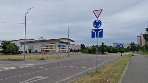 Overcast Day View of Roundabout Near Expocenter in Kyiv, Ukraine Stock Footage 312073601