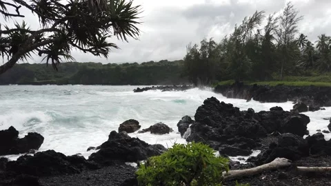 Overcast Day of Waves Crashing Stock Footage 150468060