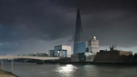 Overcast Hyperlapse of London Thames and the Shard Stock Footage 159884497