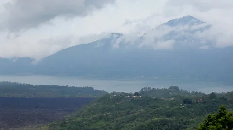 Overcast landscape, mountains beach ocean fog Bali Stock Footage 48667974