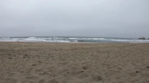 Overcast Ocean Beach Waves Stock Footage 131114876