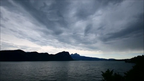 Overcast over the mountains and the lake. Stock Footage 112293553