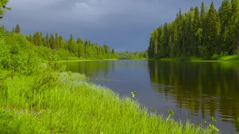 Overcast at river reach Stock Footage 73312118
