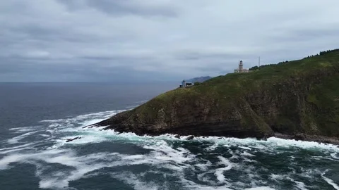 Overcast sky and ocean with waves, drone shooting. Stock Footage 282565498
