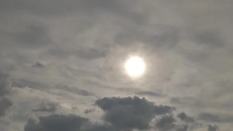 Overcast Sky with Sun Through Thin Grey Clouds and Birds Flying Stock Footage 346139938