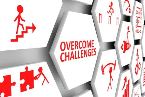 OVERCOME CHALLENGES concept cell background 3d illustration Stock Illustration
