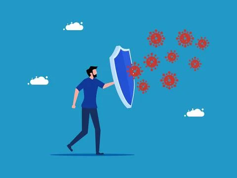 Overcome or prevent germs. man holding shield to protect virus Stock Illustration