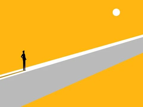 Overcoming problems successfully. Businessman looking at a small and diffic.. Stock Illustration