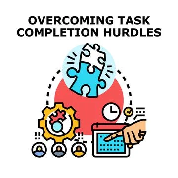 Overcoming task completion hurdles concept developing solutions Stock Illustration