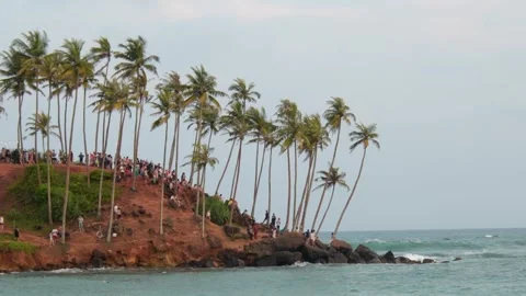 Overcrowded Coconut Island  Panoramic View of tiny popular travel destinati.. Stock Footage 309514715