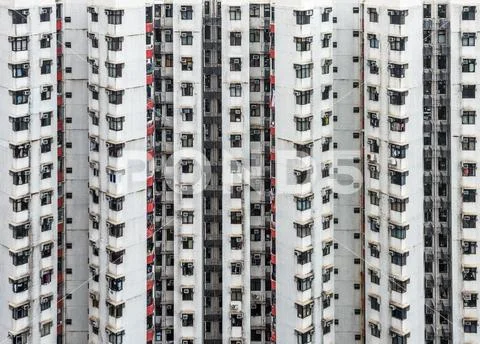Overcrowded residential building in Hong Kong Stock Photos