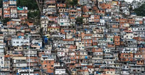 Overcrowded Rio de Janeiro Favela Depicting Social Differences in Brazil Stock Photos