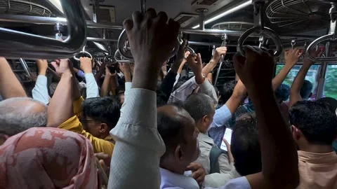 Overcrowded train carriage during Mumbai rush hour Video stock 342129399