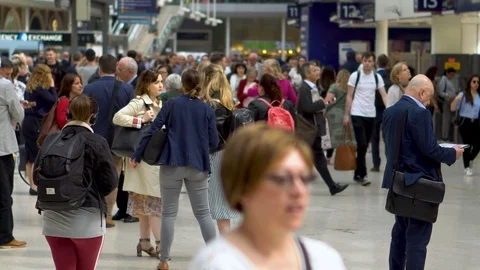 Overcrowded Train Station With Thousands of Commuters During Rush Hour Stock Footage 110778357