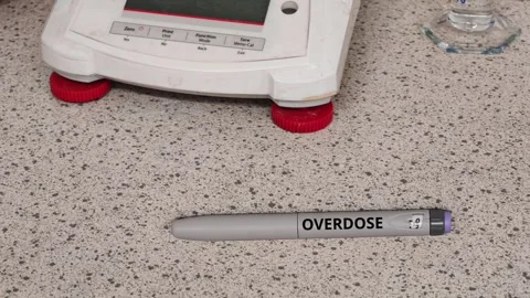 OVERDOSE concept for dosing and safe use of medicine delivered by injection pen Stock Footage 346727875