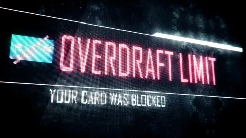 Overdraft limit, your card was blocked screen text, system message, notification Stock Illustration
