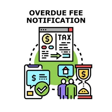 Overdue fee notification concept showing financial warnings 스톡 일러스트