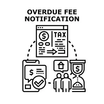 Overdue fee notification concept showing financial warnings Illustrazione stock