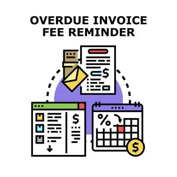 Overdue invoice fee reminder for financial payment deadline Stock Illustration