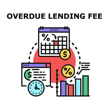 Overdue lending fee concept with financial calculations Stock Illustration